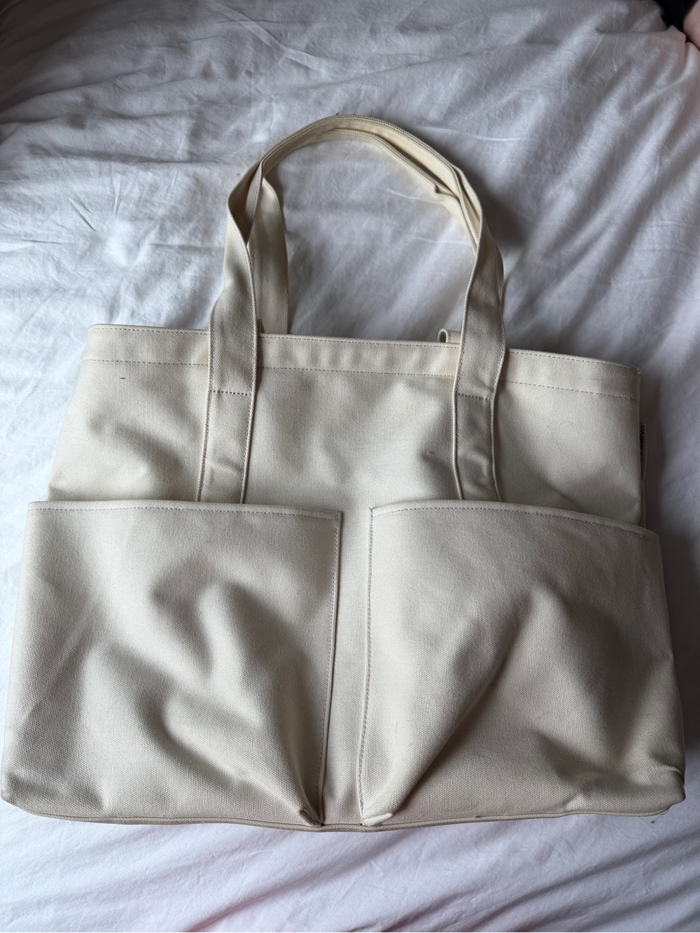 Dagne Dover Cream Canvas Tote with Front Pockets